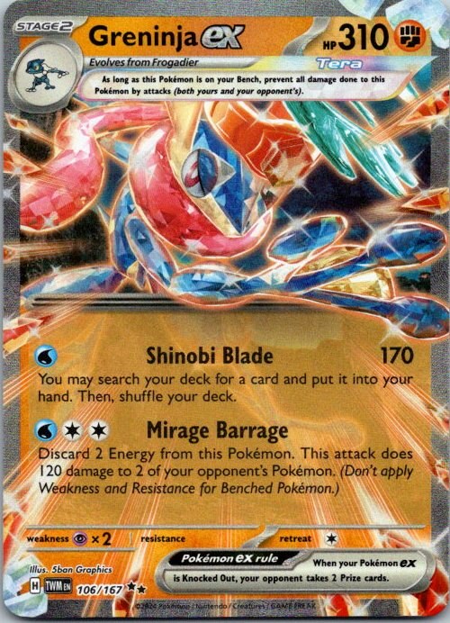 Greninja ex 106/167 Twilight Masquerade Holo Pokémon Card NM front