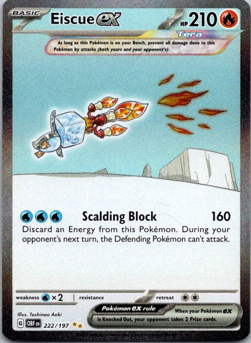 Eiscue ex 222/197 Obsidian Flames Holo Pokémon Card NM front