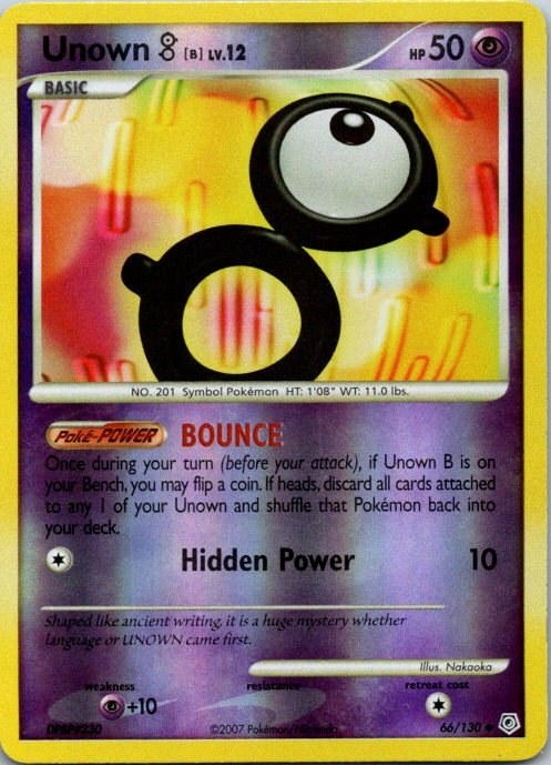 Unown B 66/130 Diamond & Pearl Reverse Holo Pokémon Card NM front