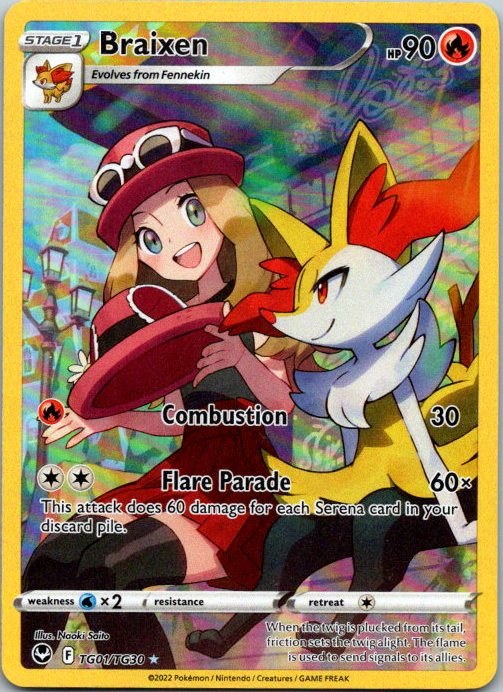 Braixen TG01/TG30 Silver Tempest Holo Pokémon Card NM front