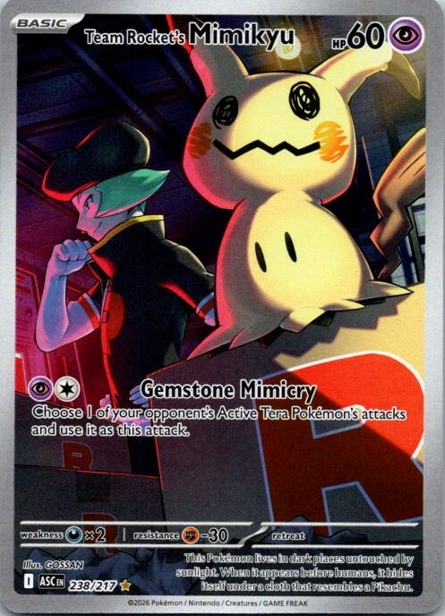 Team Rocket's Mimikyu 238/217 Ascended Heroes Holo Pokémon Card NM front