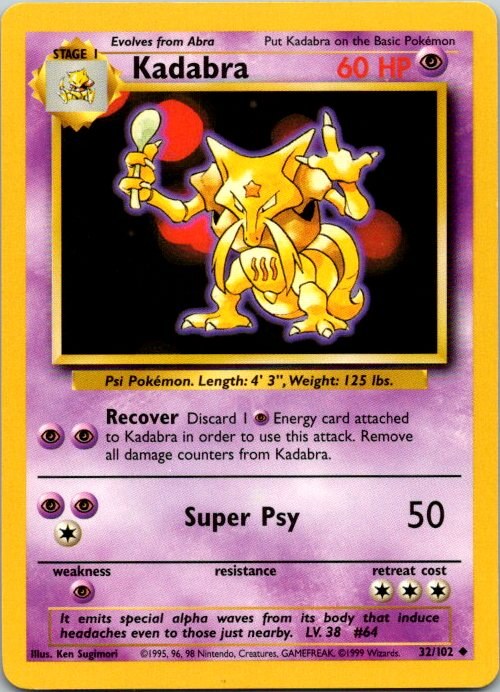 Kadabra 32/102 Base Set Pokémon Card NM front