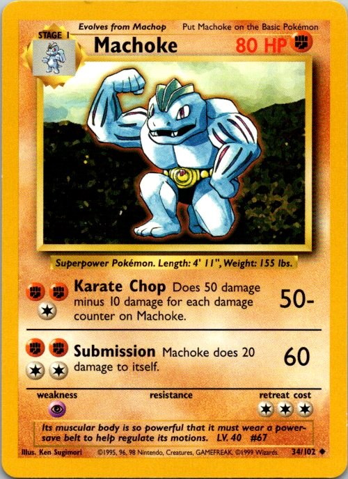 Machoke 34/102 Base Set Pokémon Card NM front