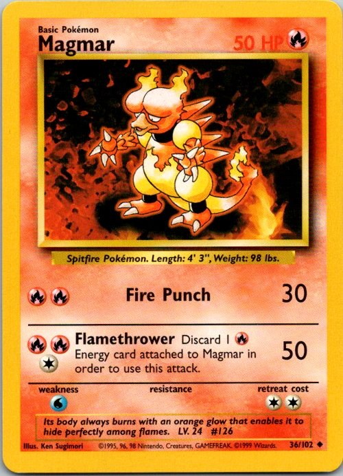 Magmar 36/102 Base Set Pokémon Card NM front