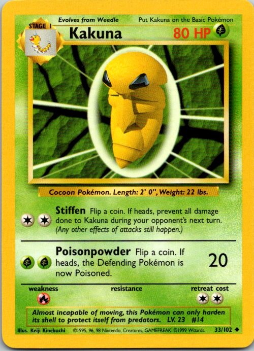 Kakuna 33/102 Base Set Pokémon Card NM front