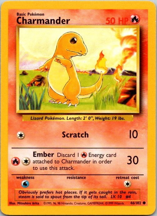 Charmander 46/102 Base Set Pokémon Card NM front
