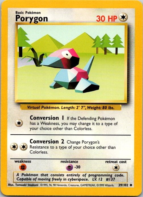 Porygon 39/102 Base Set Pokémon Card NM front