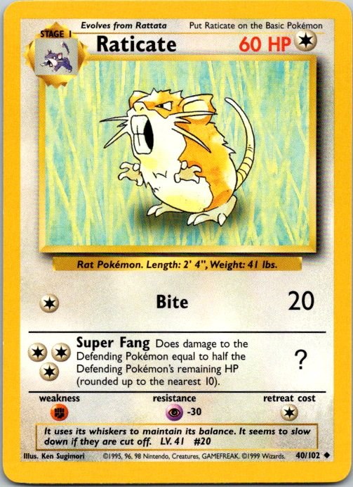 Raticate 40/102 Base Set Pokémon Card NM front