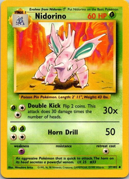 Nidorino 37/102 Base Set Pokémon Card NM front