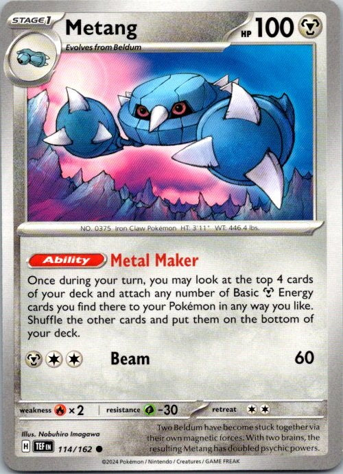 Metang 114/162 Temporal Forces Pokémon Card NM front