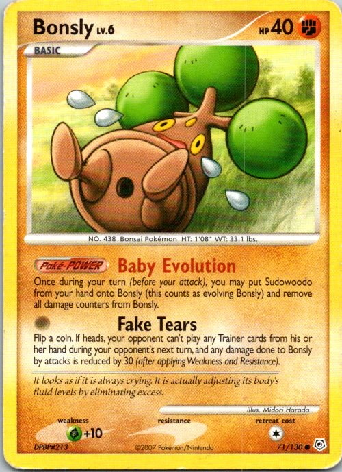 Bonsly 71/130 Diamond & Pearl Pokémon Card NM front