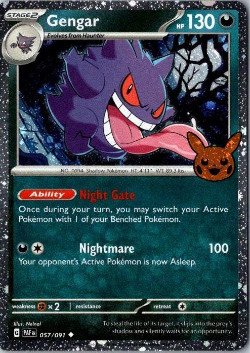 Gengar 057/091 Paldean Fates Trick or Trade 2024 Stamped Holo Pokémon Card NM front