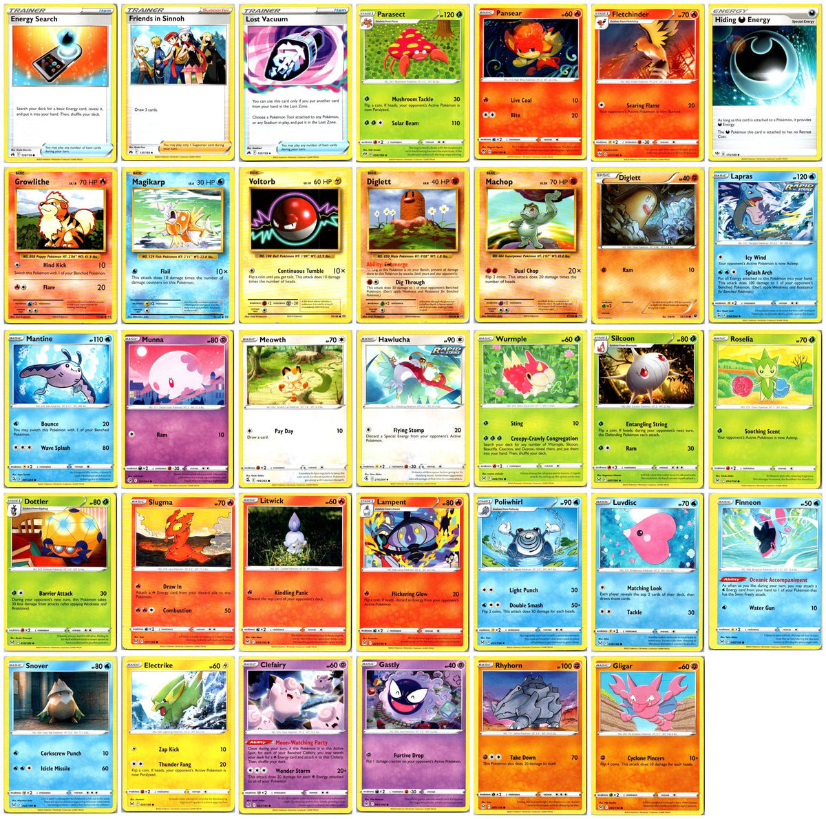 Sword & Shield Era & Older Pokémon Card Lot – Commons & Uncommons #2 – 34 Cards NM