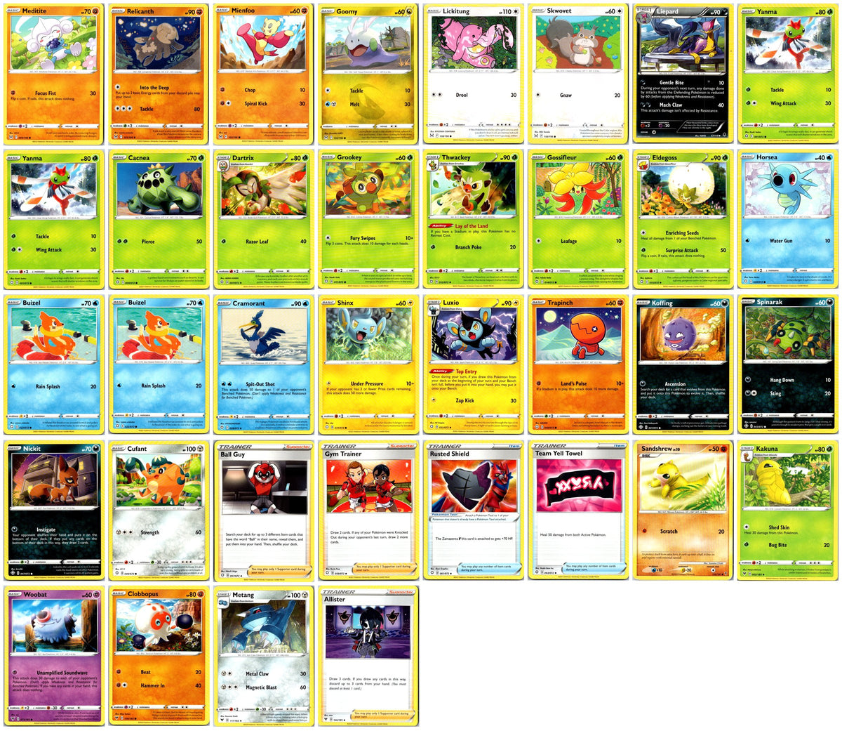 Sword & Shield Era & Older Pokémon Card Lot – Commons & Uncommons #3 – 36 Cards NM