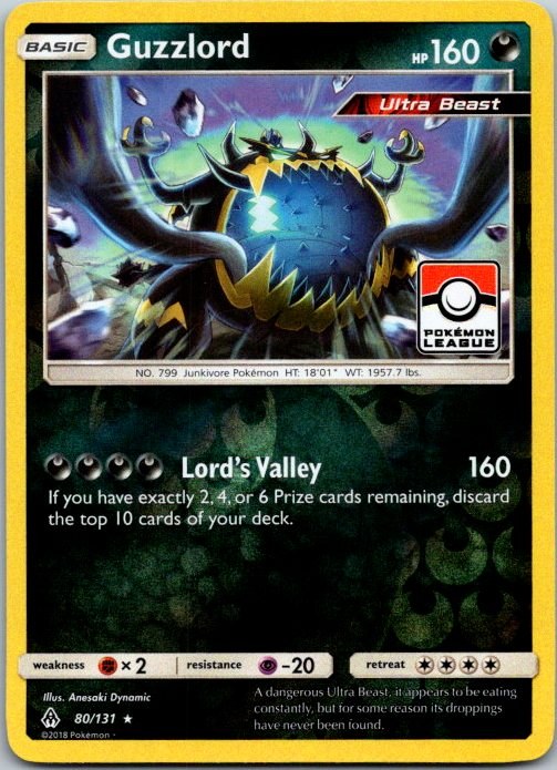 Guzzlord 80/131 Forbidden Light Pokémon League Stamp Reverse Holo Pokémon Card NM front