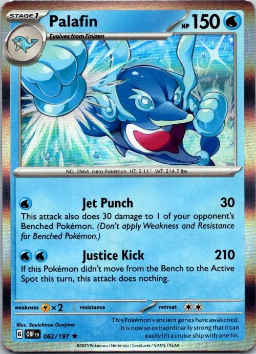 Palafin 062/197 Obsidian Flames Holo Pokémon Card NM front