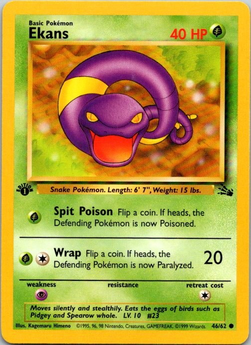 Ekans 46/62 Fossil 1st Edition Pokémon Card NM front