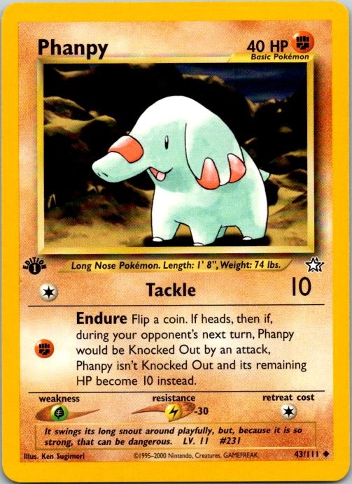 Phanpy 43/111 Neo Genesis 1st Edition Pokémon Card NM front