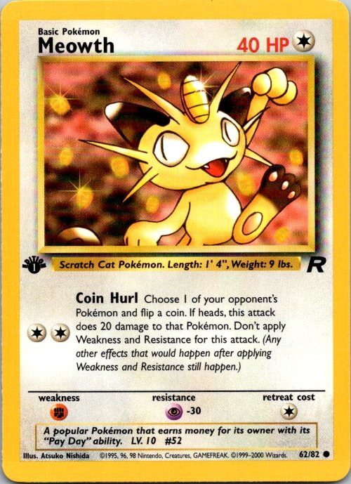 Meowth 62/82 Team Rocket 1st Edition Pokémon Card NM front