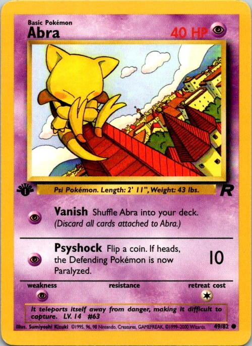 Abra 49/82 Team Rocket 1st Edition Pokémon Card NM front