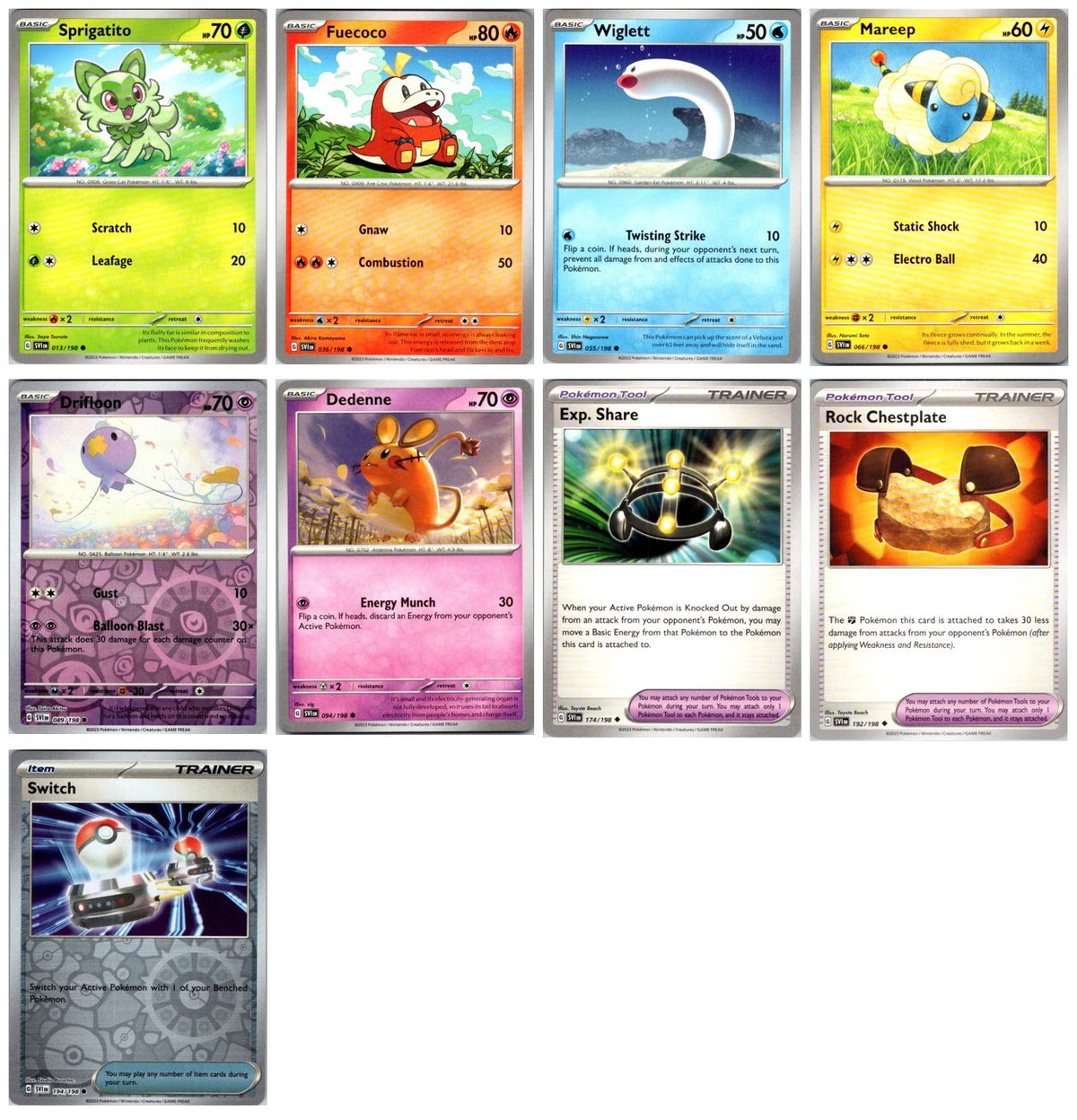Scarlet & Violet Pokémon Card Lot – 9 Cards (Commons, Uncommons & Reverse Holos) NM
